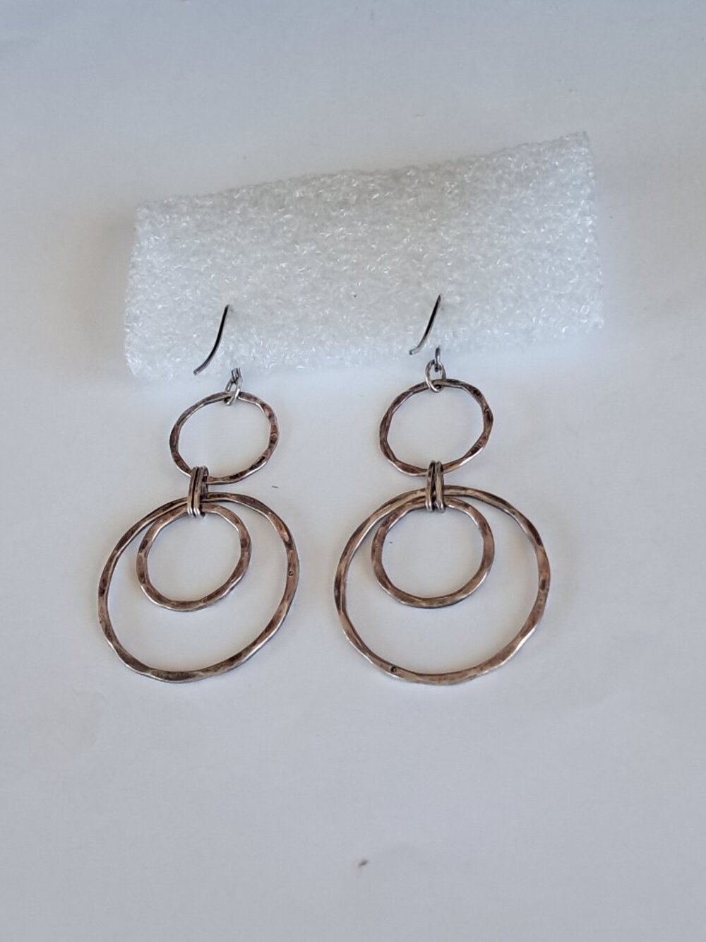 925 Sterling Silver Hammered Triple Hoop Drop Dangle Earrings